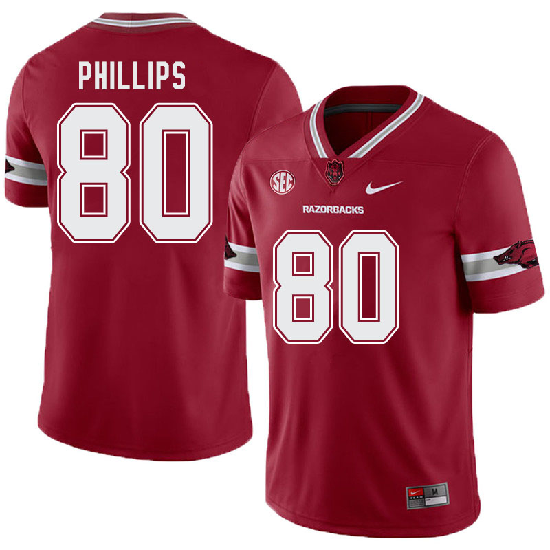 Men #80 Matthew Phillips Arkansas Razorbacks College Football Alternate Jerseys-Cardinal